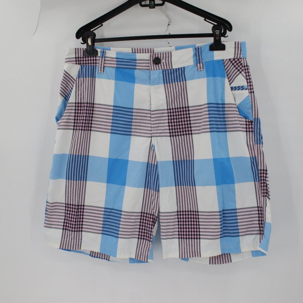 lululemon shorts men's 38 flat front plaid multicolor 38x10.5 chino casual walk